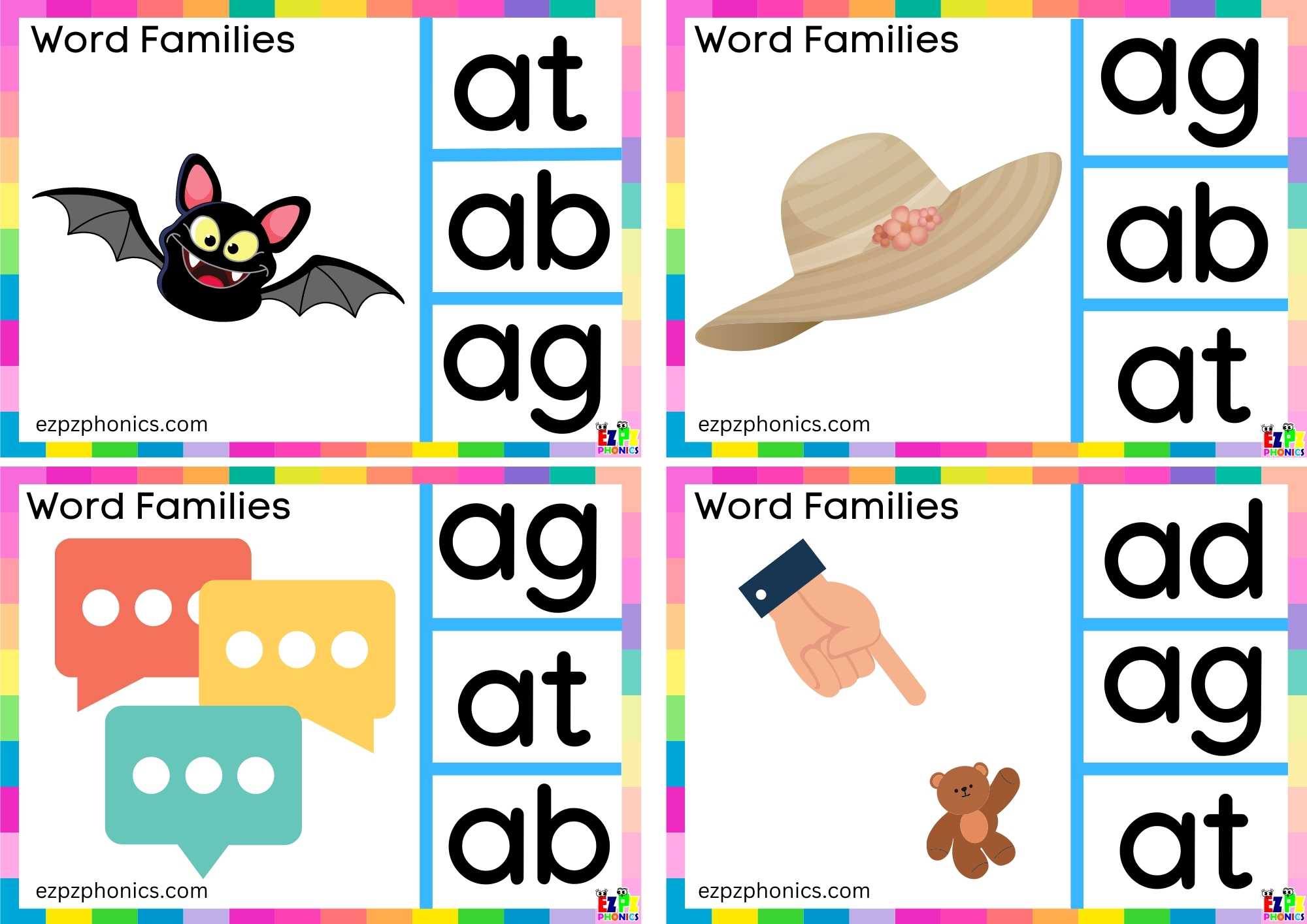 Word Family at Look at the image and clip the correct letters clip cards group 1